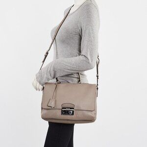 Prada Grey Saffiano Leather Top Handle Crossbody Flap Bag